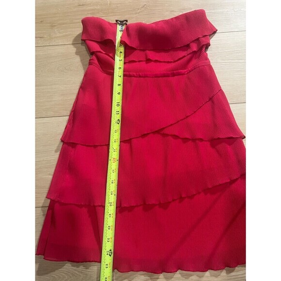 Pins and Needles Strapless Ruffle Mini Dress Womens Size M Red Ribbed Party Chic - Picture 4 of 6